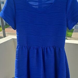 Blue Textured Short Sleeve Dress